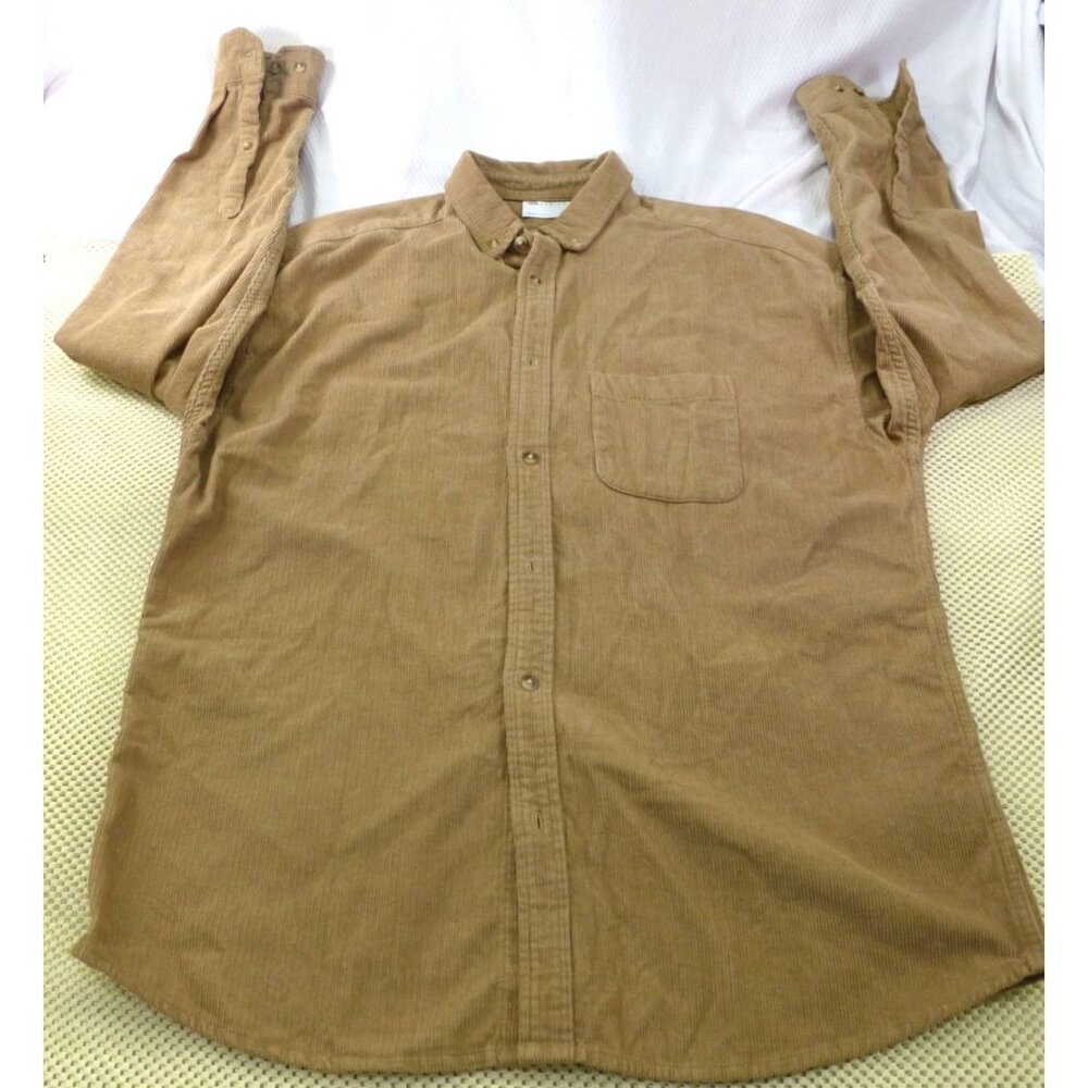 Asos‎ Design Tan Corduroy Button Down Long Sleeve Shirt Soft Textured Mens Med